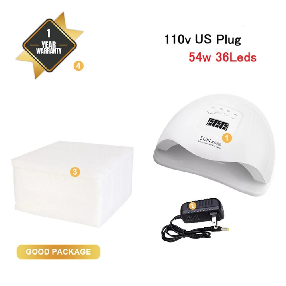 54W 36LED US Plug Мощная усовершенствованная лампа для сушки ногтей SUN X5 Plus 80/54 Вт, лампа для ногтей с 45 светодиодами и ЖК-дисплеем, ультрафиолетовая светодиодная лампа для сушки гель-лака, мощная лампа для ногтей - Цвет: 54W 36LED US Plug