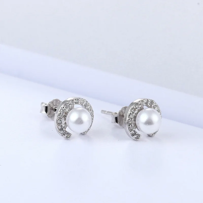Новый корейский мода 925 серебро буквы CC pearl круглые серьги аксессуары Симпатичные