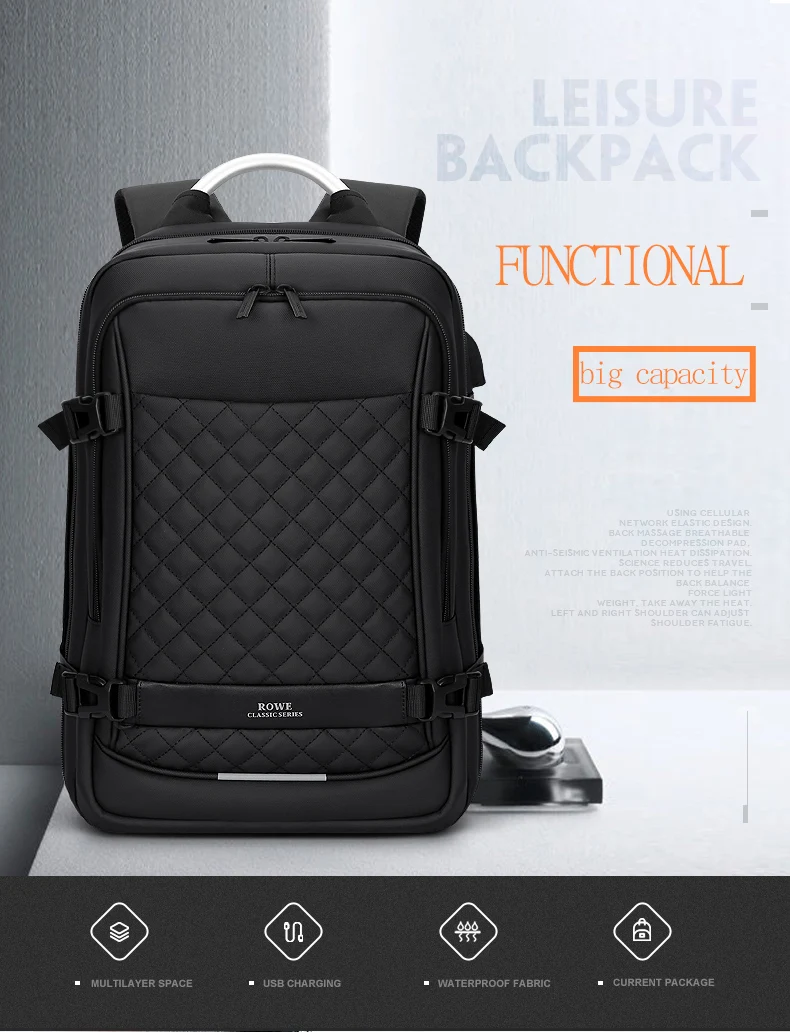 ROWE мужской рюкзак Многофункциональный USB 15,6 дюймов ноутбук Mochila модный бизнес большой емкости водонепроницаемый дорожный рюкзак для мужчин