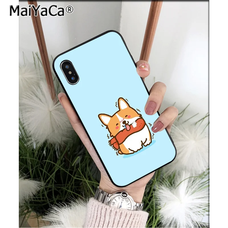 Силиконовый мягкий черный чехол для телефона MaiYaCa с милым рисунком собаки корги для Apple iPhone 8 7 6 6S Plus X XS MAX 5 5S SE XR