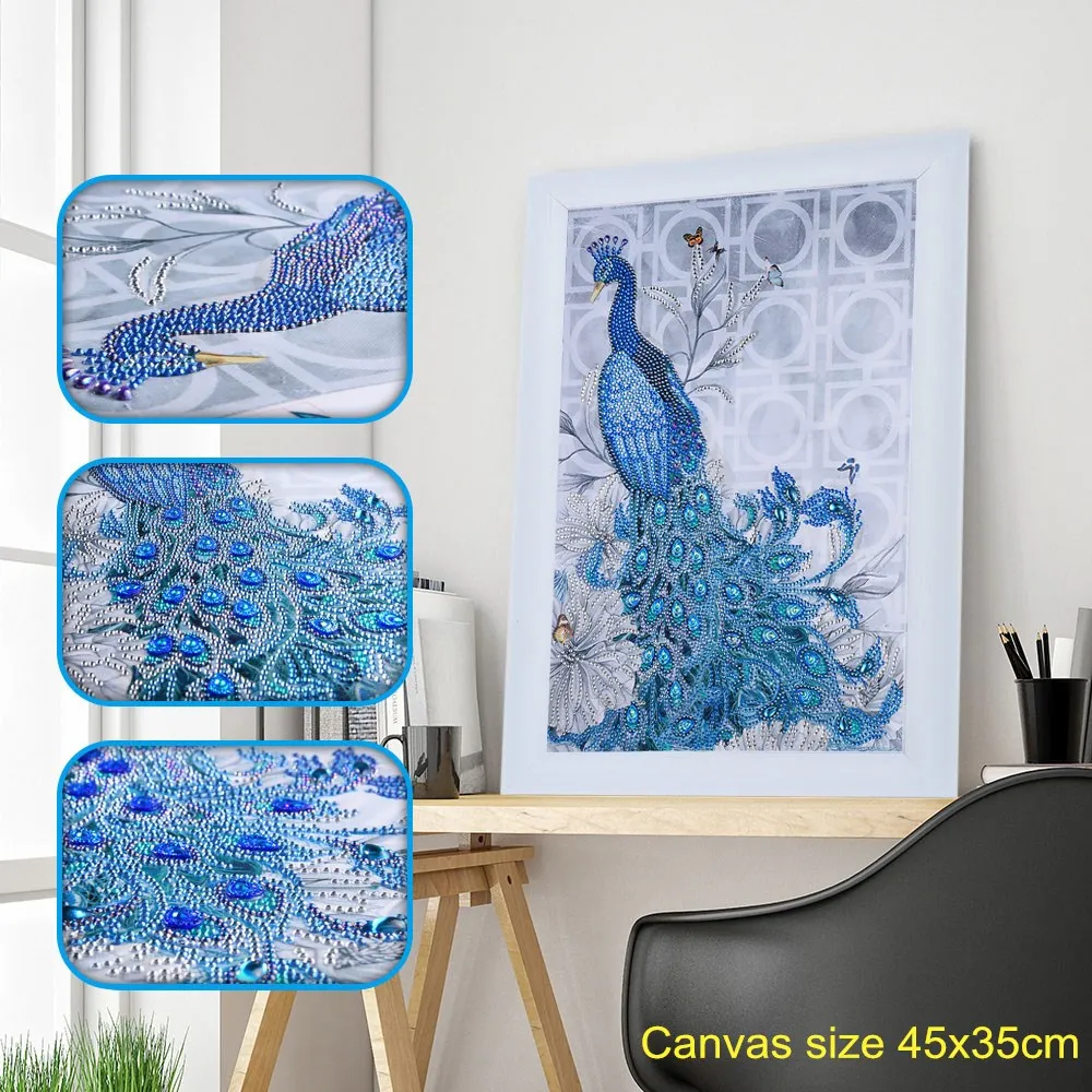peacock towards left Алмазная картина особой формы, Бабочка, павлин, волк, сова, цветок, сделай сам, 5D, частичная дрель, наборы для вышивки крестом, Кристальные стразы, искусство - Цвет: peacock towards left