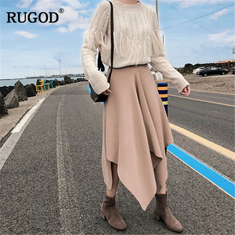 Женская плиссированная юбка RUGOD однотонная ассиметричная средней длины