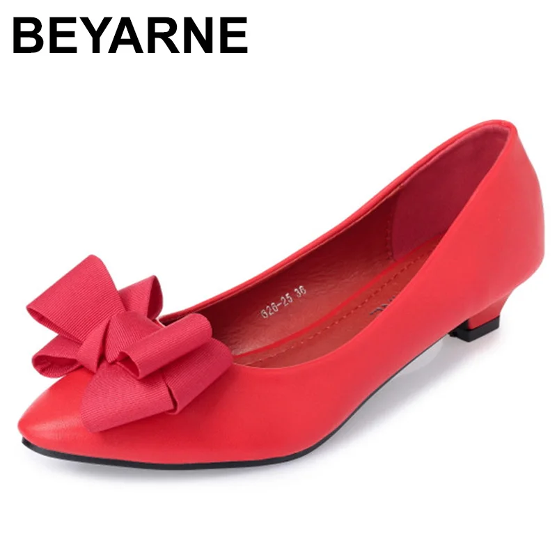 BEYARNE New fashion Office Lady low heels work Shoes woman pumps Women autumn spring pointedtoe bowtie35-41yellowE495 | Обувь