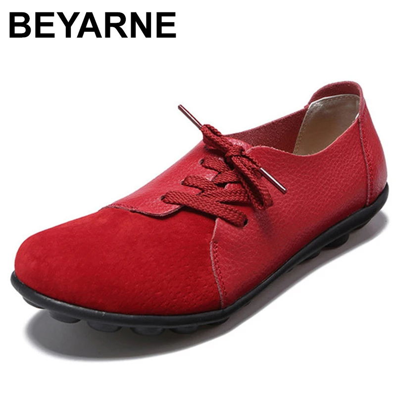 

BEYARNE2019 Flat shoes women Cross-tied Female shoes size 35-44 Genuine leather adult Spring shoes 9 Colors Boat Shoes womanE106