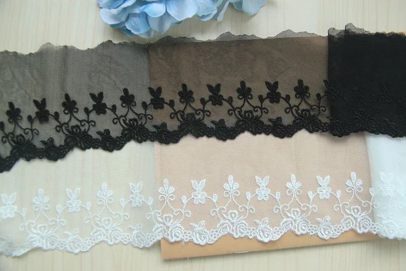 10 yard 9cm 3.54&quot wide ivory/beige/black rose Bell ring fabric mesh gauze embroidery tapes lace trim ribbon 254ty free ship | Дом и сад
