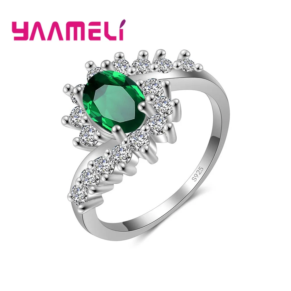 Green Vogue CZ каменное кольцо 925 серебро металл и объемное освещение фианит свадебное обручальное юбилейное ювелирное изделие - Цвет основного камня: Green