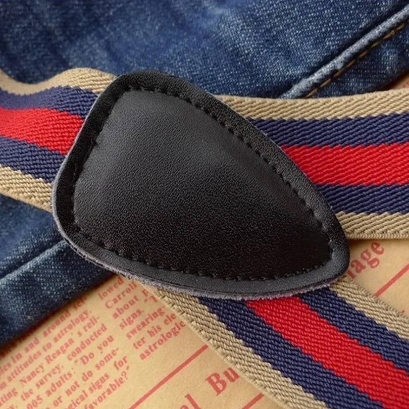 6 клип пояса из натуральной кожи Эластичные подтяжки мужские Женская мода Полосатый Регулируемый Bretelles Unisexe