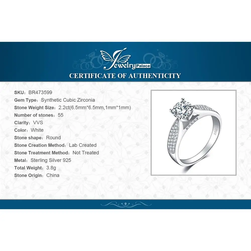 JewelryPalace CZ Косынка Обручение кольцо 925 стерлингового серебра Серебряные кольца