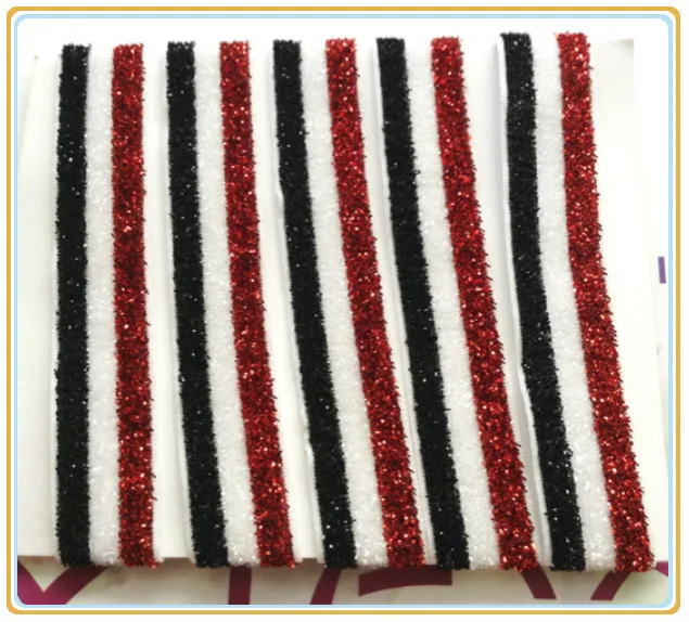 

(Price Negotiated) 5/8" Black / White / Red Stripe Metallic Velvet Glitter Elastic Ribbon