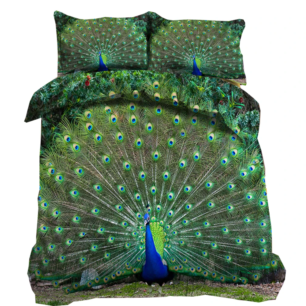 Queen Size Bedding Set- Flawless Peacock Feathers Wolf Painting Duvet Cover Set Bedspread for Childrens Kids Teens Adults | Дом и сад