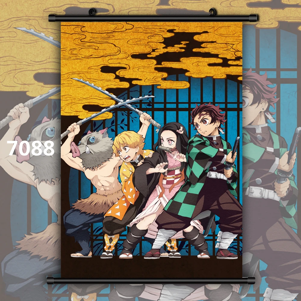 7088 Убийца демона: Kimetsu no Yaiba Tanjirou Nezuko Аниме Манга настенный плакат свиток - Цвет: 7088