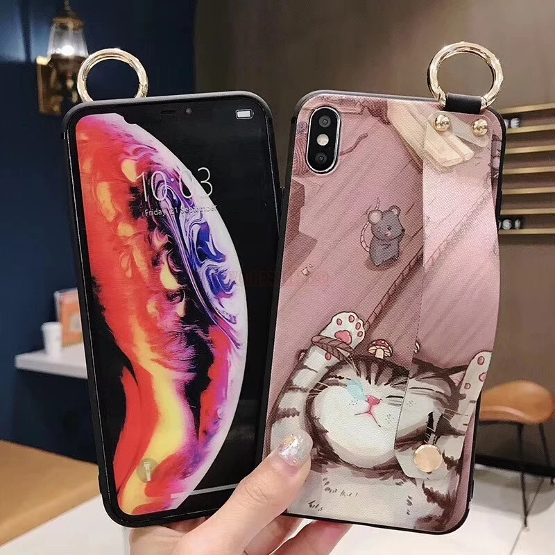 Мягкий чехол из ТПУ на запястье для iphone 7, 8, 6, 6s plus, SE, 5, 5S чехол для iphone X, Xs, 11 Pro, Max, XR, чехол с котом, Кроликом, Кроликом, чехол-держатель с кольцом