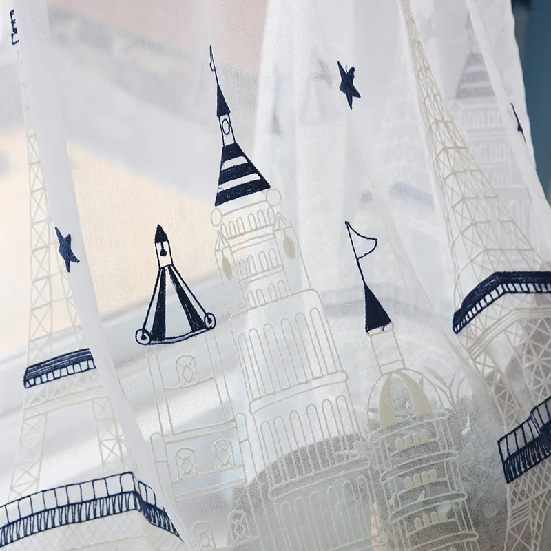 Современный минималистский Эйфелева башня вышитые затемненные занавески для