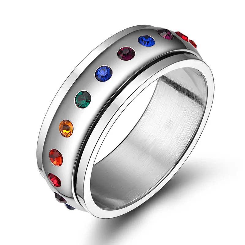 Трендовое Радужное кольцо гордости с кристаллами для геев женщин и мужчин