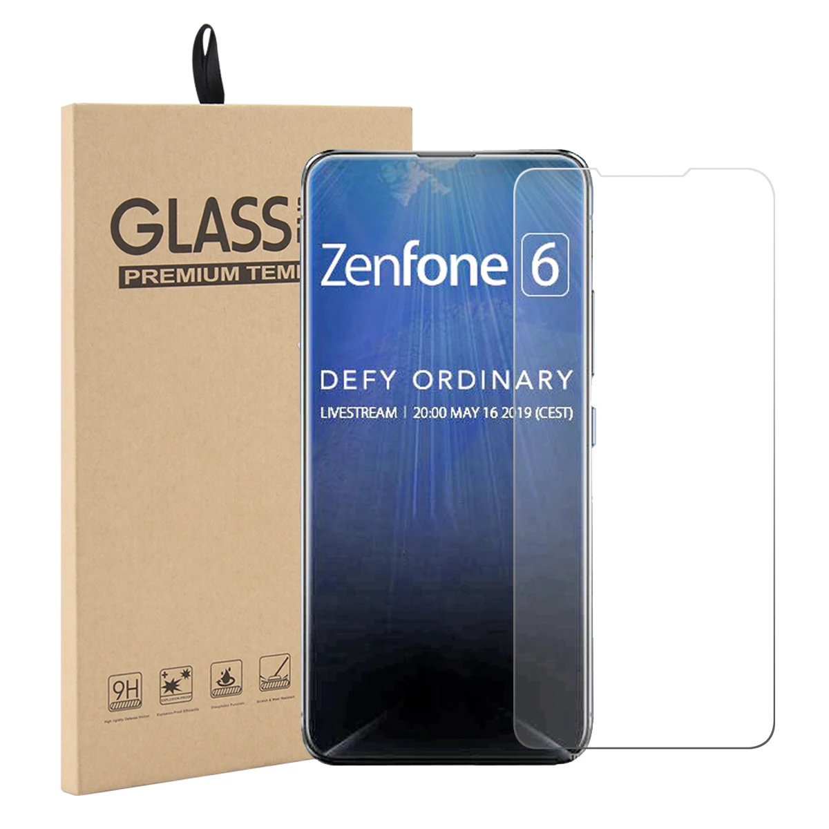 2 шт. в упаковке для Asus Zenfone 6 ZS630KL, закаленное стекло, защитная пленка, не царапается, не на весь экран