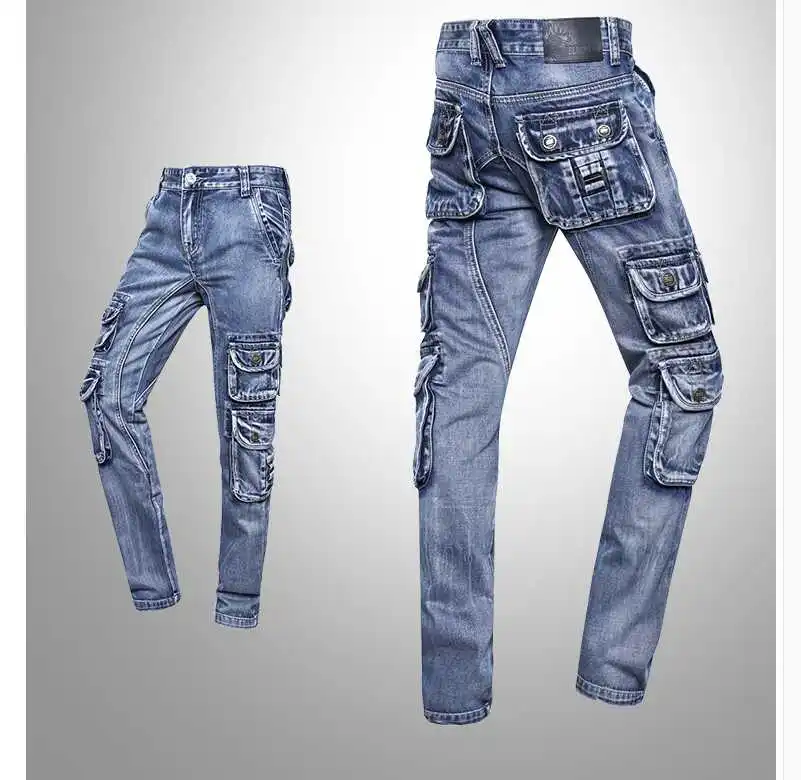 Мужской джинсовый комбинезон с множеством карманов|male jeans trousers|jeans jeansslim straight |