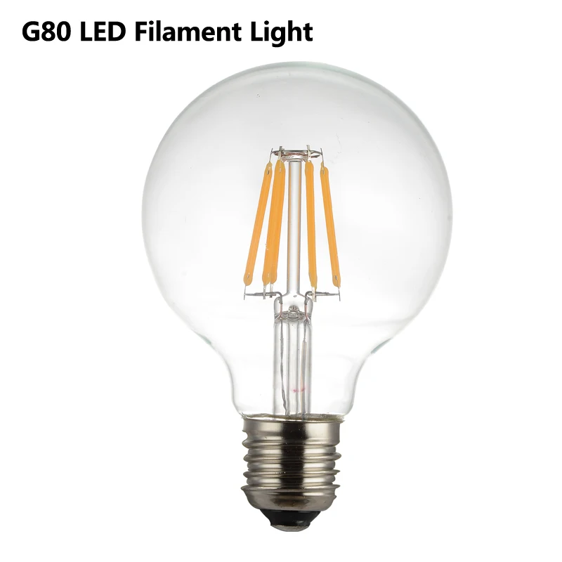 Светодиодная лампа накаливания Edison G80 большая глобальная 2 Вт 4 6 8 E27 с прозрачным