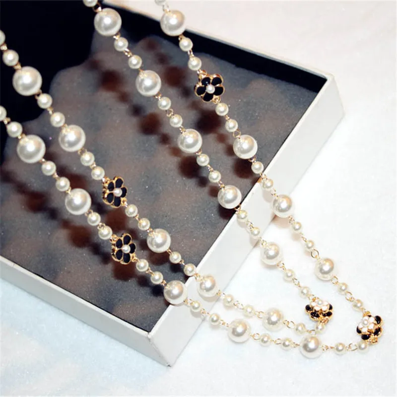 Женское жемчужное ожерелье длинное с подвеской в виде цветов|flower pendant necklace|pearl