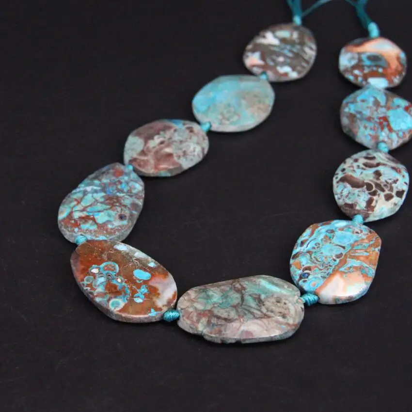 

15.5"strand Blue Natural Ocean Jades Faceted Slab Loose Beads,Raw Ocean Jaspers Agates Slice Nugget Pendants Jewelry Making