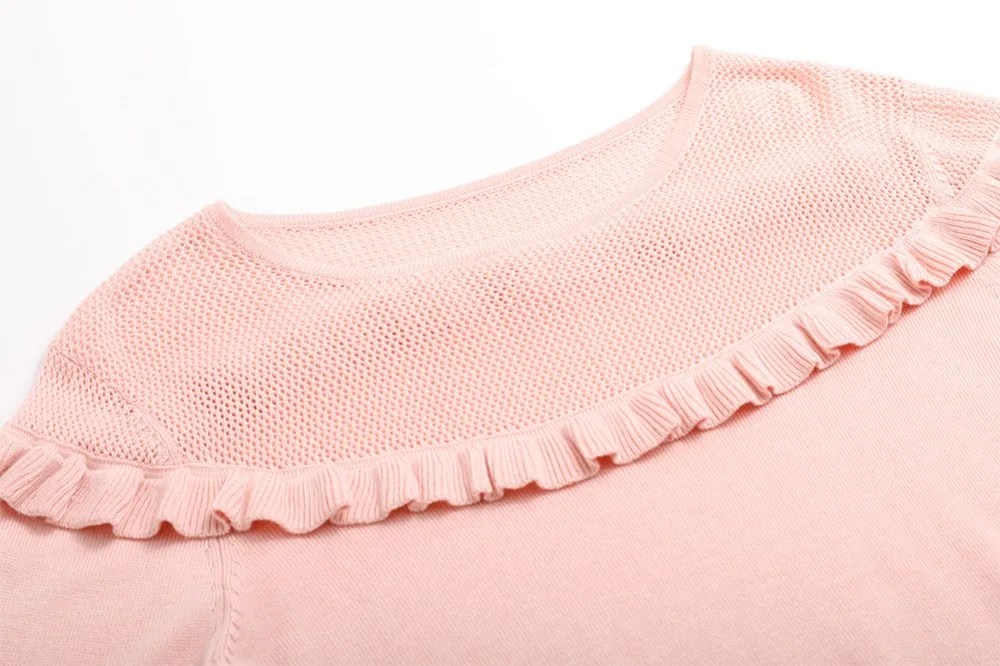 Donnalla Autumn Off Shoulder Knitted Sweaters Women Ruffles Long Sleeve Bodycon Sweater Tops Ladies Solid Pullovers | Женская одежда