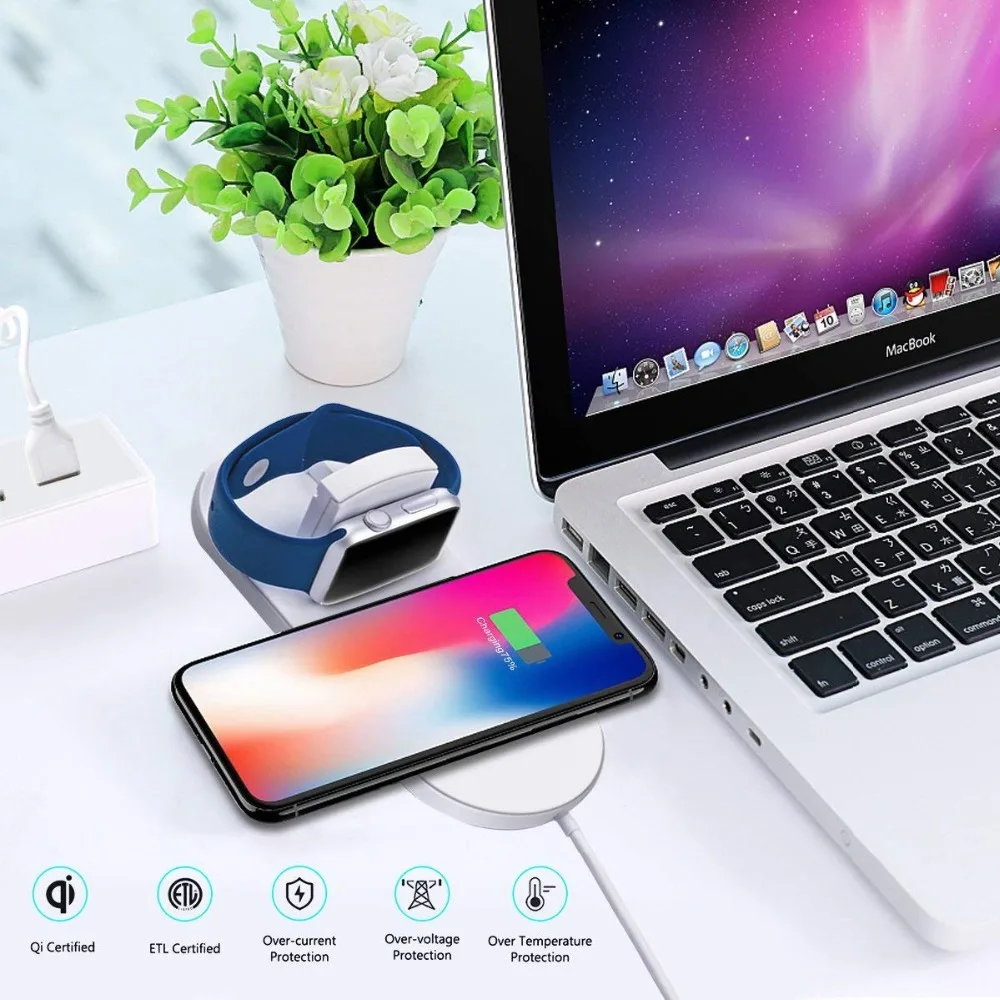 Быстрое беспроводное зарядное устройство 2 в 1 для Apple Watch Series 2 3 4 для iphone XS XR X 8 8plus Быстрое беспроводное зарядное устройство для телефона