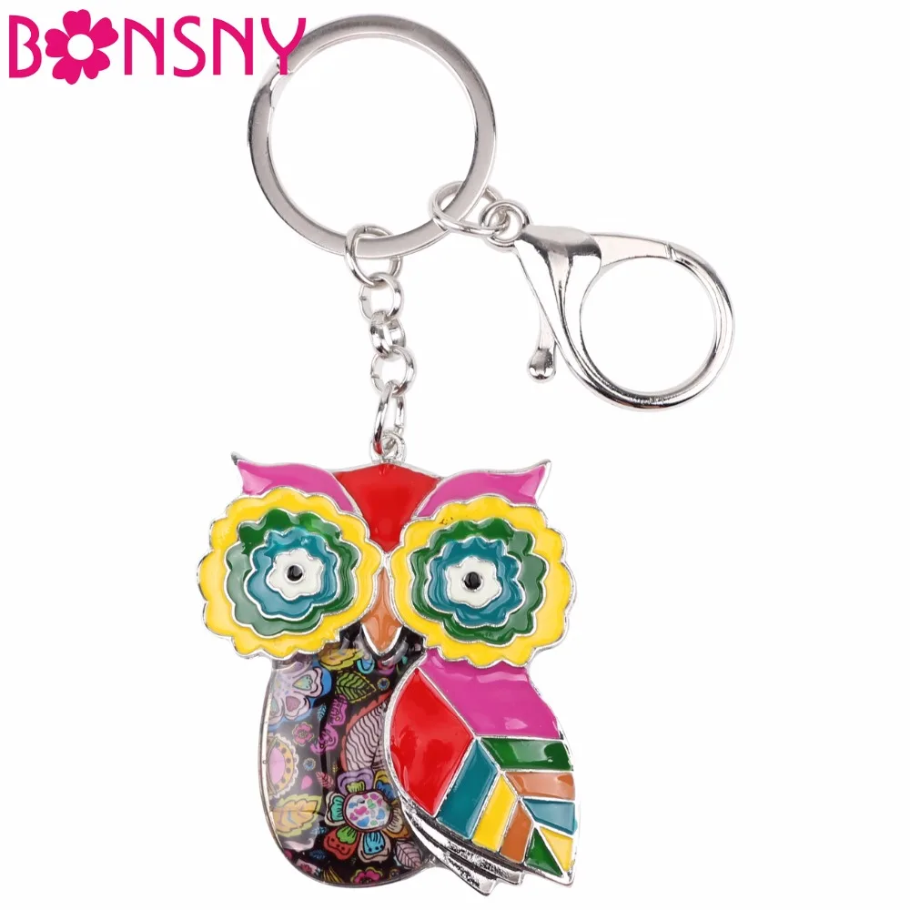 

Bonsny Enamel Owl Key Chain For Women Handbag Pendant Keychain Key Ring Car Decoration 2017 Hot Charm Novelty Jewelry Gifts