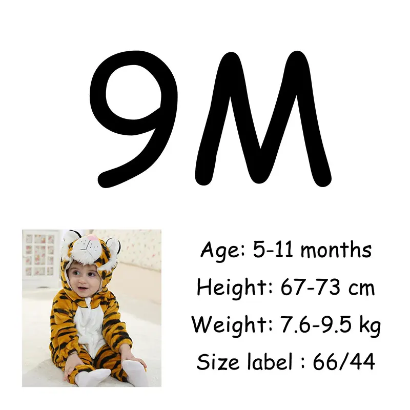 9M Одежда для малышей; костюм с изображением тигра кугуруми для мальчиков и девочек; зимний комбинезон на молнии с капюшоном; Пижама для сна; Забавный милый комбинезон; Детские вечерние костюмы - Цвет: 9M