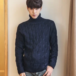 Мужской толстый теплый свитер размера плюс 5XL, шерстяной пуловер с высоким воротом, повседневная черная водолазка