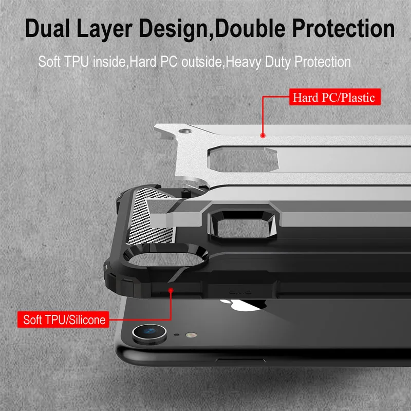 Cases For iPhone X XR XS Max 8 7 6s 6 Plus 5 5s se Fitted Case Armor Heavy Duty Protect Hybrid Shockproof Cover Hard PC Soft TPU | Мобильные