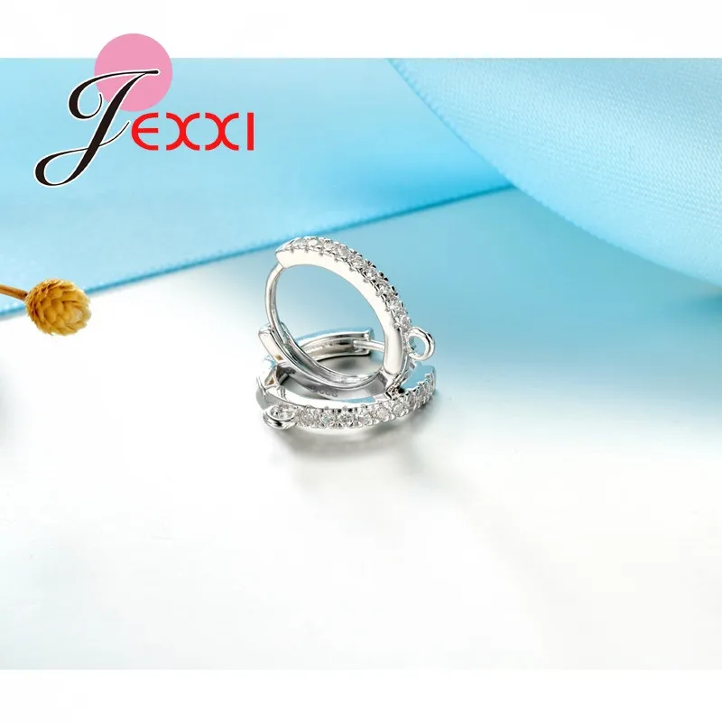 

925 Sterling Silver Jewelry Making Accessory DIY Connector Earrings Findings Fashion Hoop Full CZ Crystal Brincos for Lady