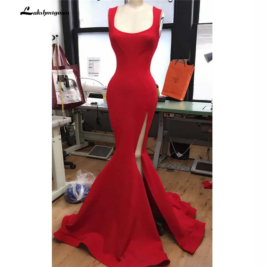 Красное платье для выпускного вечера с русалочкой длинное на бретелях Vestido Longo