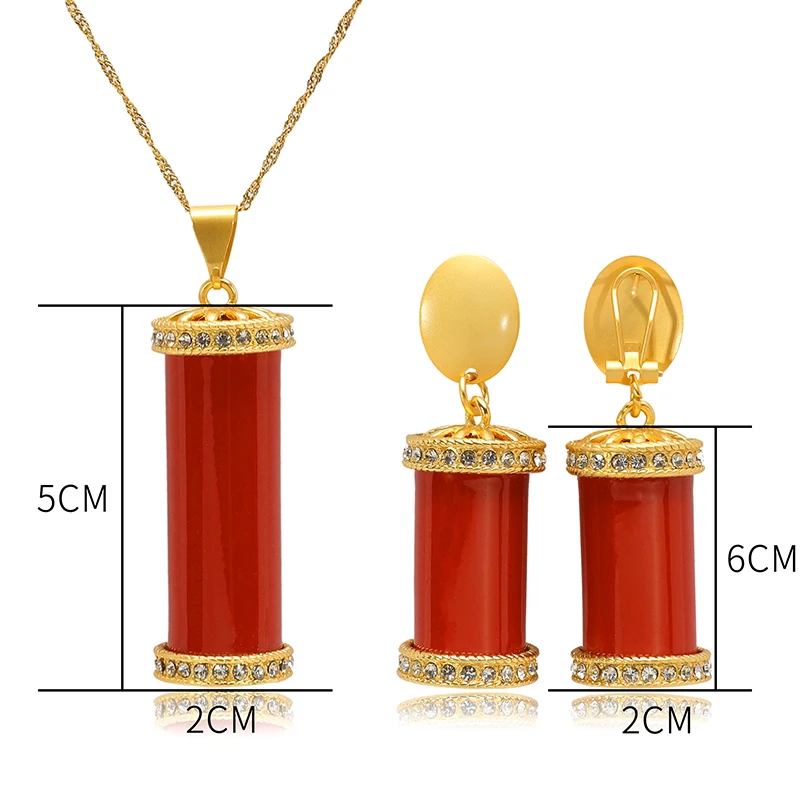 Fani 2018 Brand Wedding Pendant Necklaces &amp Earrings sets for Women/Teenage Girls Gold Round Cylinder Jewelry set Wholesale | Украшения