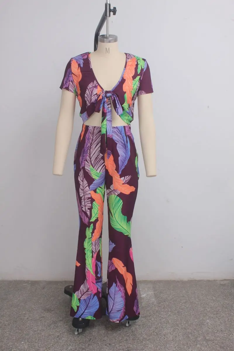 

HAOOHU Summer Clothes for Women 2 Piece Set Crop Top and Wide Leg Pants Plus Size Sexy Club Outfits Two Piece Matching Sets