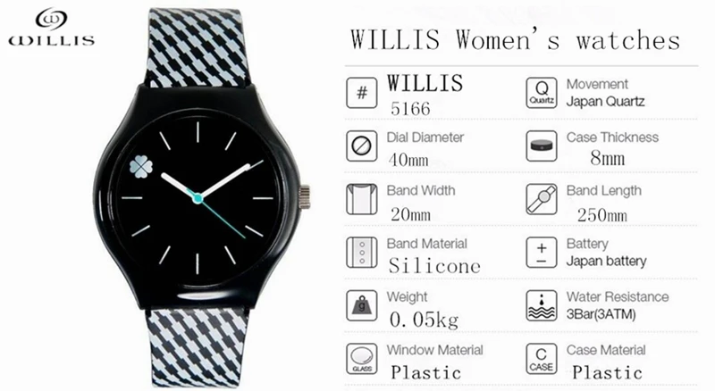 Женские брендовые наручные часы WILLIS кварцевые с четырехлистным клевером