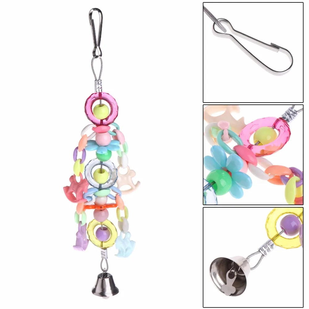 

Bird Parrots Toys Chain Colorful Rings Beads Acrylic Birds Bells Stand Holder Swing Cage Accessories Pet Bird Supplies C42