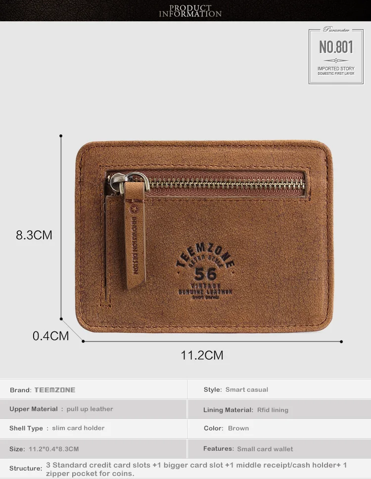 Teemzone, новинка, RFID Блокировка, для мужчин, натуральная кожа Crazy Horse, Воловья кожа, для кредитных карт, Модный чехол, держатель для карт, карман для монет, кошелек K801