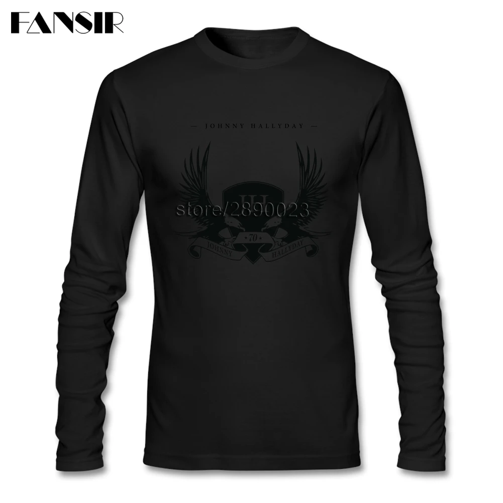 Popular T-shirts Men Boy Johnny Hallyday Round Neck Long Sleeve Cotton T-shirt Asian Size | Мужская одежда