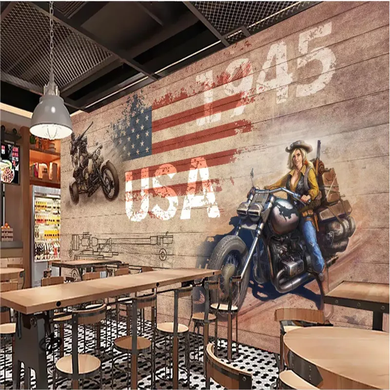 Кастомная обоевая панель Brick Wallpaper 3D American Retro Locomotive Cowboy Mural Wallpapers для ресторана Bar KTV Living Room Wall Murals.