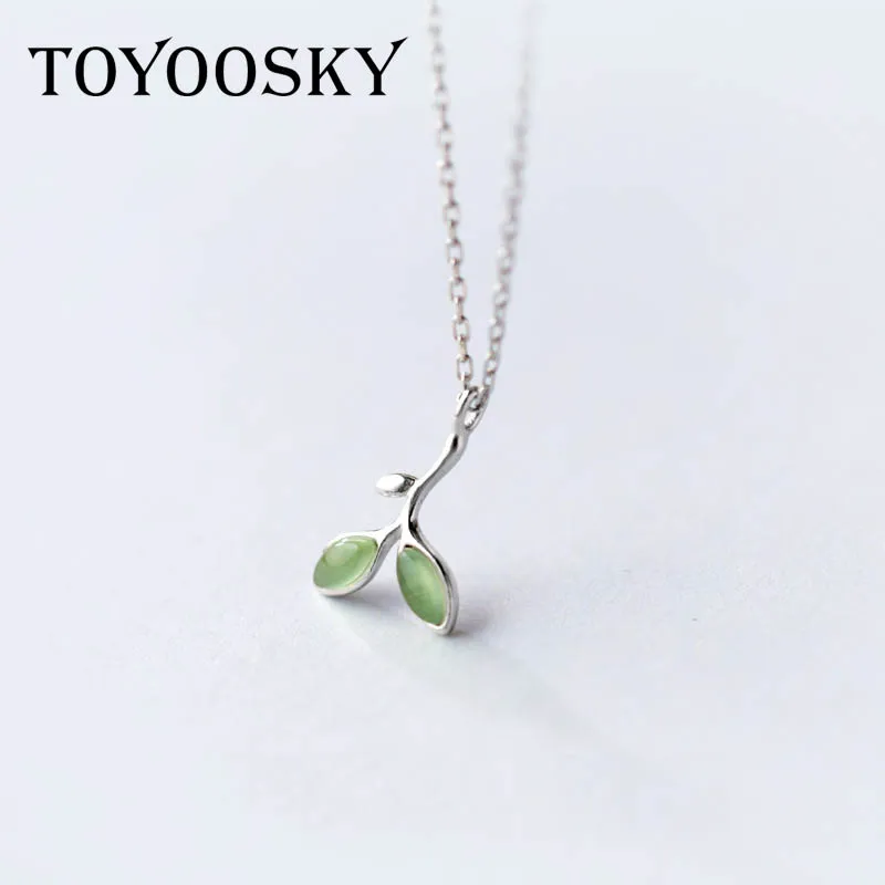 TOYOOSKY S925 ожерелье в виде серебряного листа литературное с зелеными листьями