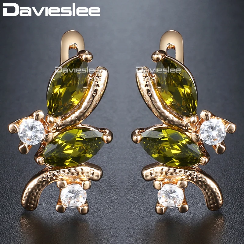 Женские серьги с овальным оливином Davieslee из розового золота зеленым кубическим