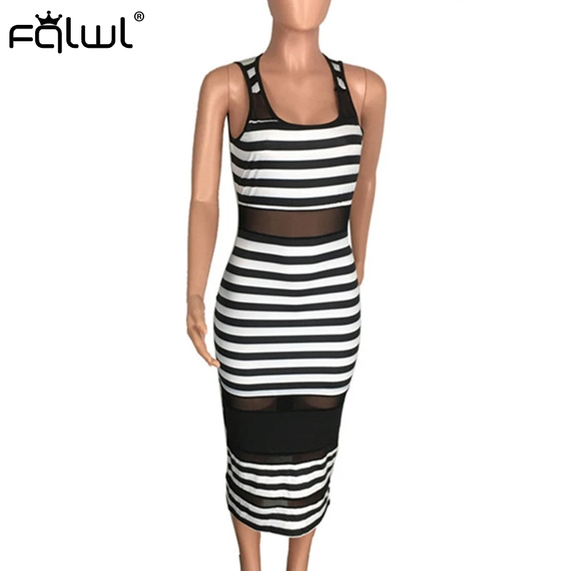 Женское Сетчатое платье в зеленую полоску FQLWL летнее облегающее прозрачное Макси