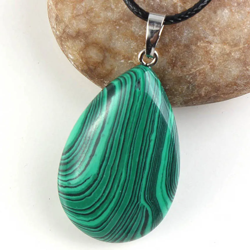 

100-Unique 1 Pcs Silver Plated Summer Style Malachite Stone Water Drop Pendant Fashion Jewelry