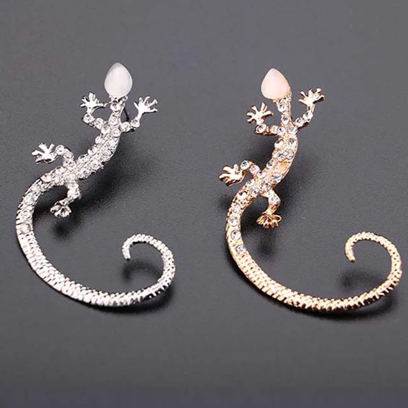 1 шт. модные серьги каффы Стразы с кристаллами Роскошные гвоздики в виде геккона