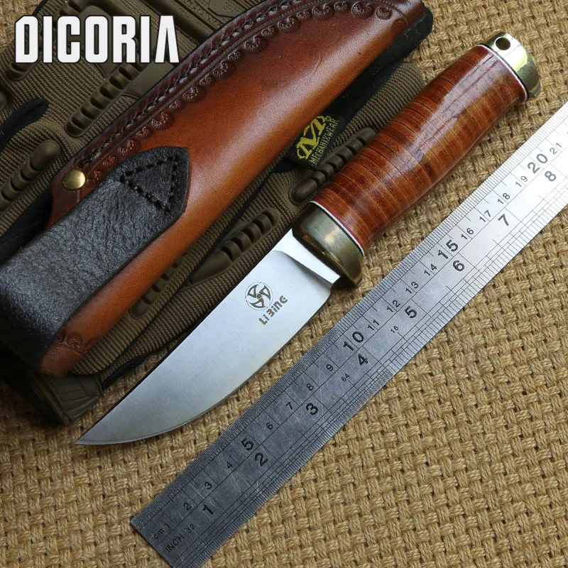 DICORIA pyton D2 лезвие с фиксированным лезвием прямой нож кожаной ручкой оболочка для