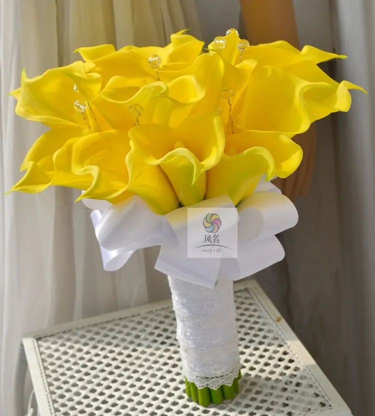

Artificial flower PU wedding flower bride holding flowers yellow flowers calla lily