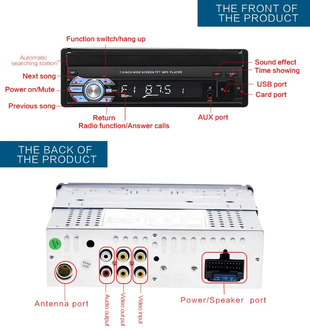 Авторадио, Bluetooth, автомагнитола, MP5 плеер, авто аудио, MP3, 1din, FM, USB 9601, автомобильная аудиосистема, камера заднего вида, автомобильная стерео, пульт дистанционного управления