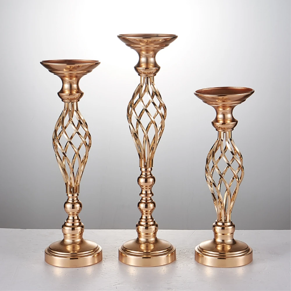 imuwen gold silver flowers vases candle holders road lead table centerpiece metal stand candlestick for wedding party decor free global shipping