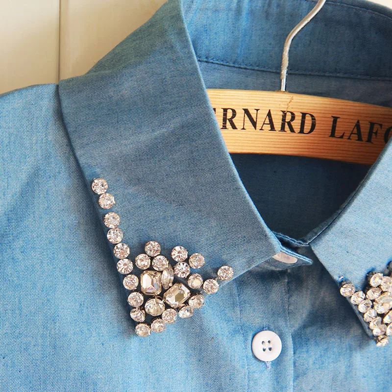 Рубашка с фальшивым воротником Для женщин Высокая класс отделкой из алмазных