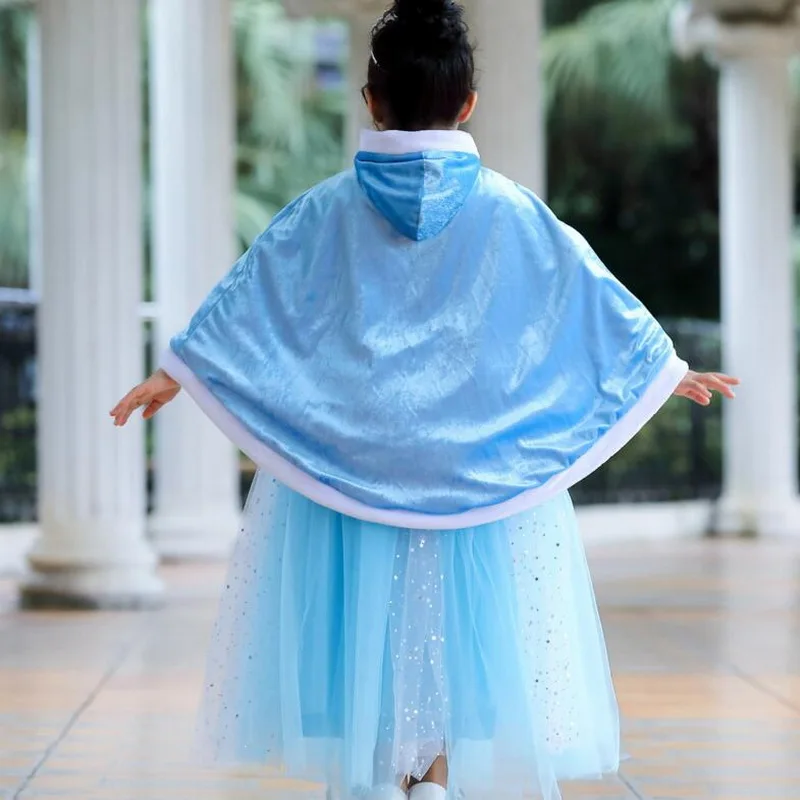 dress and cape Костюмы с Анной принцессой Эльзой на Хэллоуин для девочек, платье-пачка с блёстками и накидкой, наряд на день коронации, маскарадный костюм для детей 2-10 лет - Цвет: dress and cape