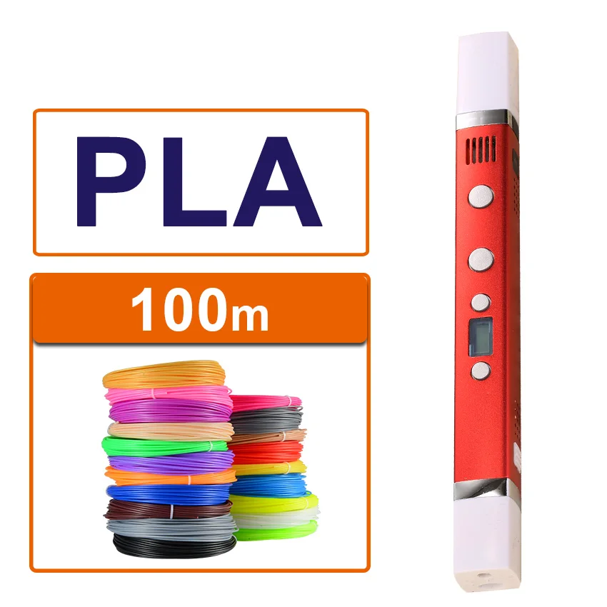 Новейшая 3D ручка MYRIWELL RP-100C, usb-штекер третьего поколения, 5 В, 2 А, креативная ручка, 3D Ручка с граффити, цифровая, 4 скорости регулирования - Цвет: Red 100 meter PLA